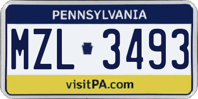 PA license plate MZL3493