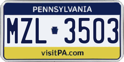 PA license plate MZL3503