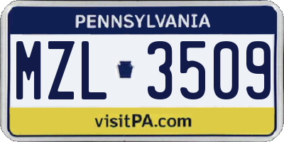 PA license plate MZL3509