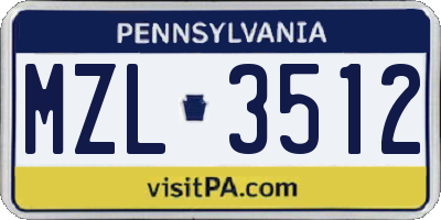 PA license plate MZL3512