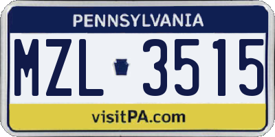 PA license plate MZL3515