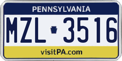 PA license plate MZL3516