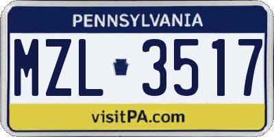 PA license plate MZL3517