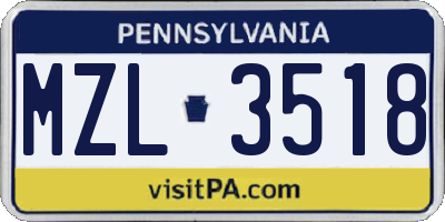 PA license plate MZL3518