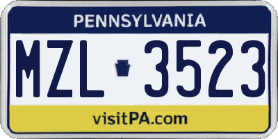 PA license plate MZL3523