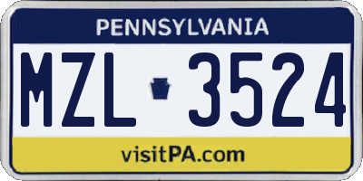 PA license plate MZL3524