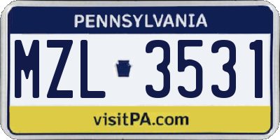 PA license plate MZL3531