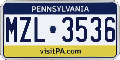 PA license plate MZL3536