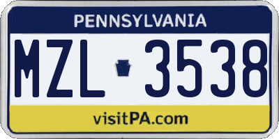 PA license plate MZL3538