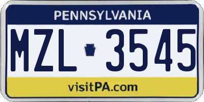 PA license plate MZL3545