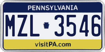 PA license plate MZL3546