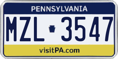 PA license plate MZL3547