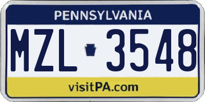 PA license plate MZL3548