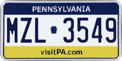 PA license plate MZL3549
