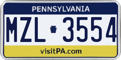PA license plate MZL3554
