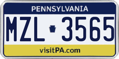 PA license plate MZL3565