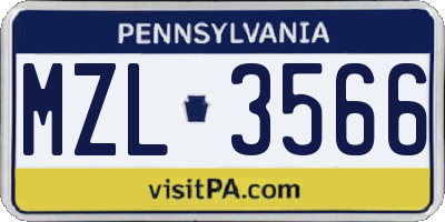 PA license plate MZL3566