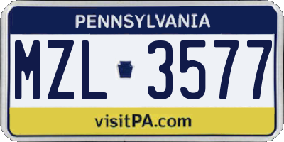 PA license plate MZL3577