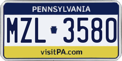 PA license plate MZL3580