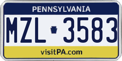 PA license plate MZL3583