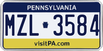 PA license plate MZL3584