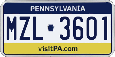 PA license plate MZL3601