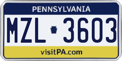 PA license plate MZL3603