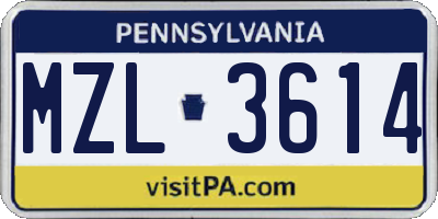 PA license plate MZL3614