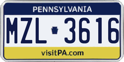 PA license plate MZL3616