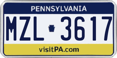 PA license plate MZL3617