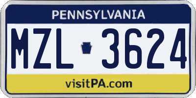 PA license plate MZL3624
