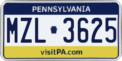 PA license plate MZL3625