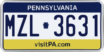 PA license plate MZL3631