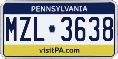 PA license plate MZL3638