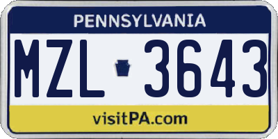 PA license plate MZL3643