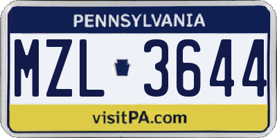 PA license plate MZL3644