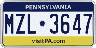 PA license plate MZL3647
