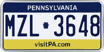 PA license plate MZL3648