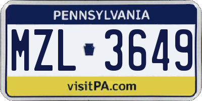 PA license plate MZL3649