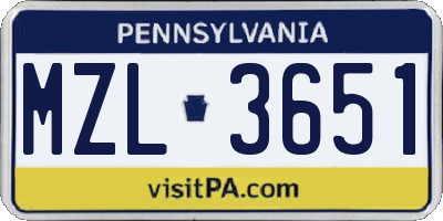 PA license plate MZL3651