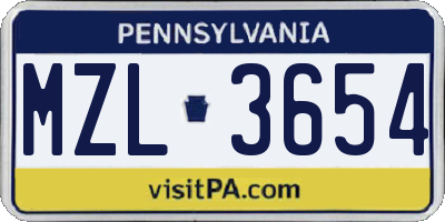 PA license plate MZL3654