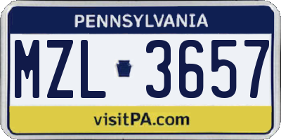 PA license plate MZL3657