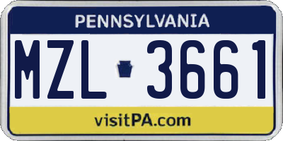 PA license plate MZL3661