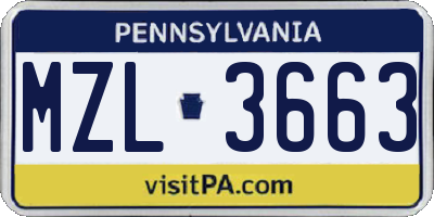 PA license plate MZL3663