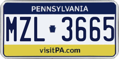 PA license plate MZL3665