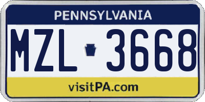 PA license plate MZL3668