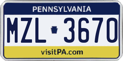 PA license plate MZL3670