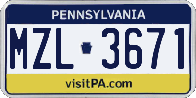 PA license plate MZL3671