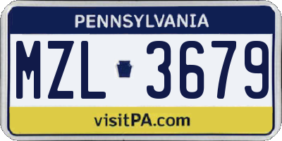 PA license plate MZL3679