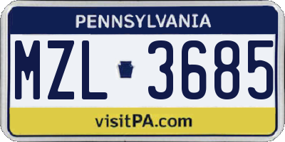 PA license plate MZL3685